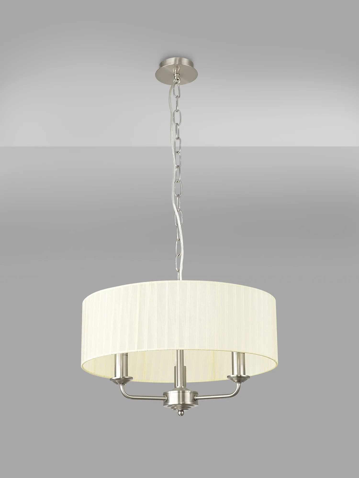 Banyan 45cm 3 Light Pendant Satin Nickel; Cream DK0873  Deco Banyan SN CR